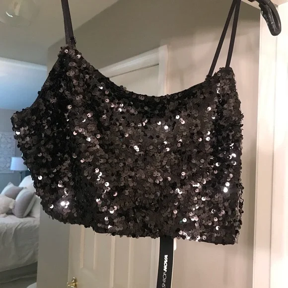 NWT 2 Pc Sequin Pants & Cropped Top Set - Black.  Available in Small. - Picture 4 of 10
